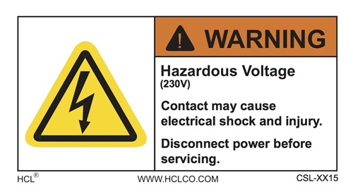 230V AC Electrical warning label, VEL113
